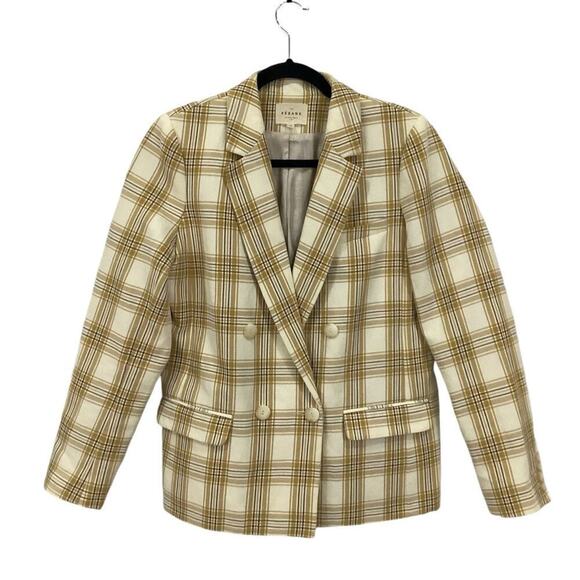 Sezane Christie Jacket Carreau Tile Plaid In Beige Ochre Bordeaux 38 US Size 6 - Picture 4 of 15